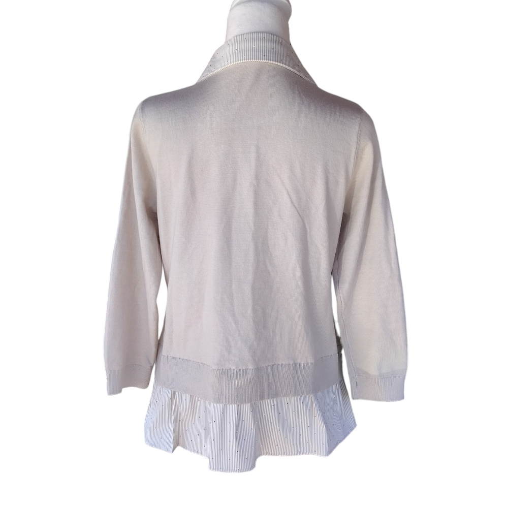 La Vila Milano Oatmeal Layered Look Rhinestone Detail Sweater Preppy Size Medium - Picture 4 of 8